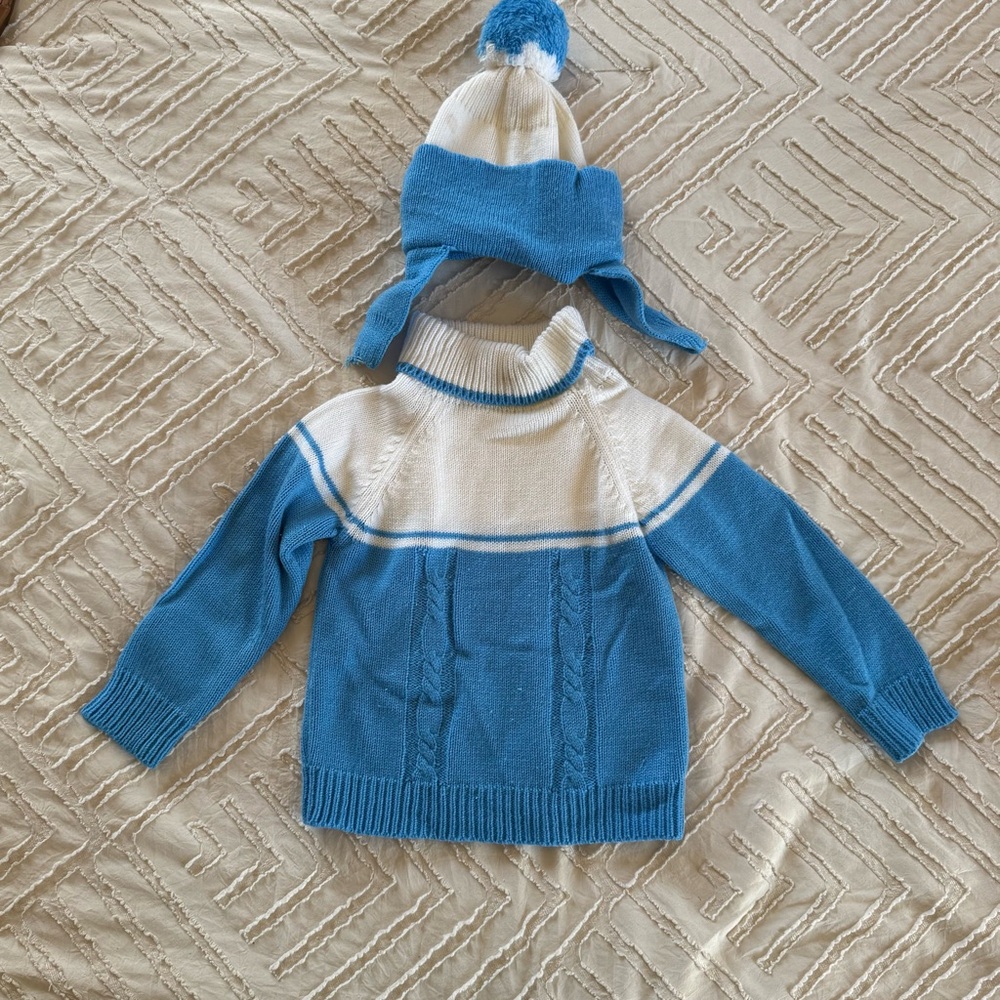 Vintage Baby Sweater and Hat 100% Acrylic Made In Taiwan